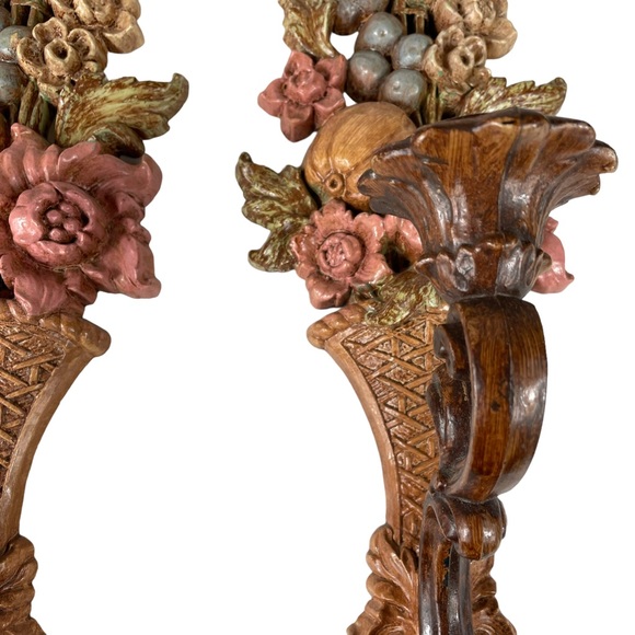 Vintage MCM Wall Hanging Candle Holder Cottagecore 1960s Fruit Floral Syroco Set - Picture 5 of 16